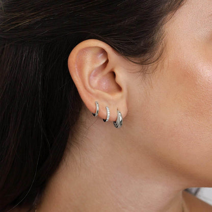 Stacking 3 Pieces Small Hoop Huggie Earrings Set for Women, Silver Stud Earrings for Multiple Piercing Hypoallergenic Trendy Jewelry