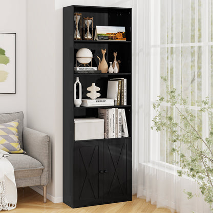 71 Inch Freestanding Bookshelf with 6 Shelves and 2-Door Cabinet
