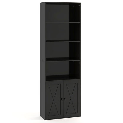 71 Inch Freestanding Bookshelf with 6 Shelves and 2-Door Cabinet