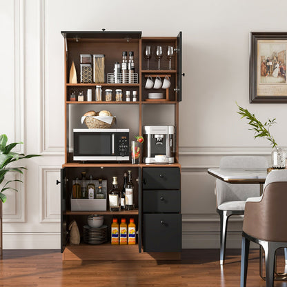 71 Inch Kitchen Pantry with 3 Storage Cabinet and 3 Deep Drawers