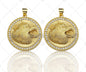 18K Gold Embossment Wolf Head On Round Coin Shape Pendant, Round Charm, Animal Pave Pendant, Gold plated, 25mm, Sku#LK60