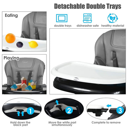 4-in-1 High Chair–Booster Seat with Adjustable Height and Recline-Gray