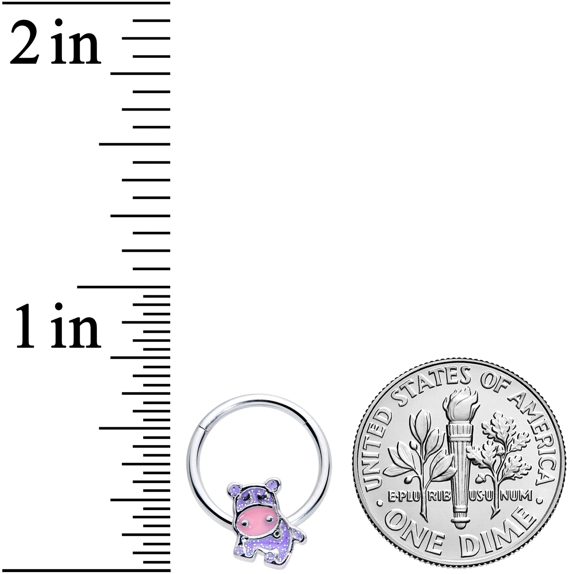 16G 3/8 Happy Purple Hippo Hinged Segment Ring