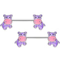 14G 9/16 Happy Purple Hippo Barbell Nipple Ring Set