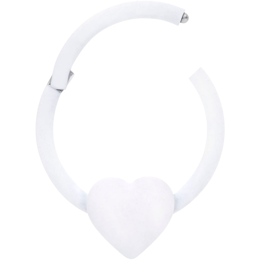 18G 3/8 White Matte Little Heart Hinged Segment Ring
