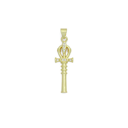 Clear CZ Gold Magic Stick Cross Key Charm Pendant, Sku#LK1164