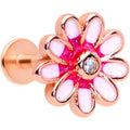 16G 5/16 Clear Gem Rose Gold Hue Pink Flower Labret Monroe Tragus