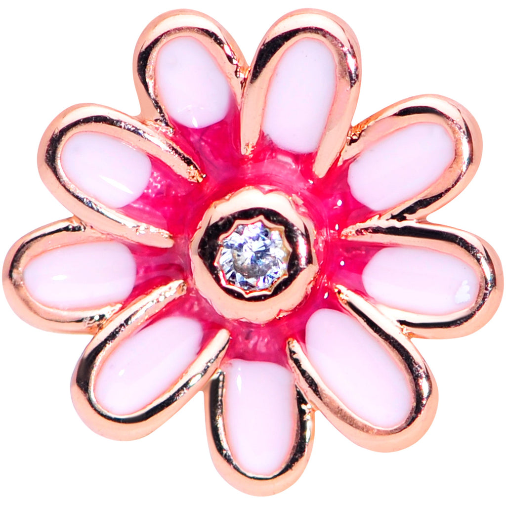 16G 5/16 Clear Gem Rose Gold Hue Pink Flower Labret Monroe Tragus