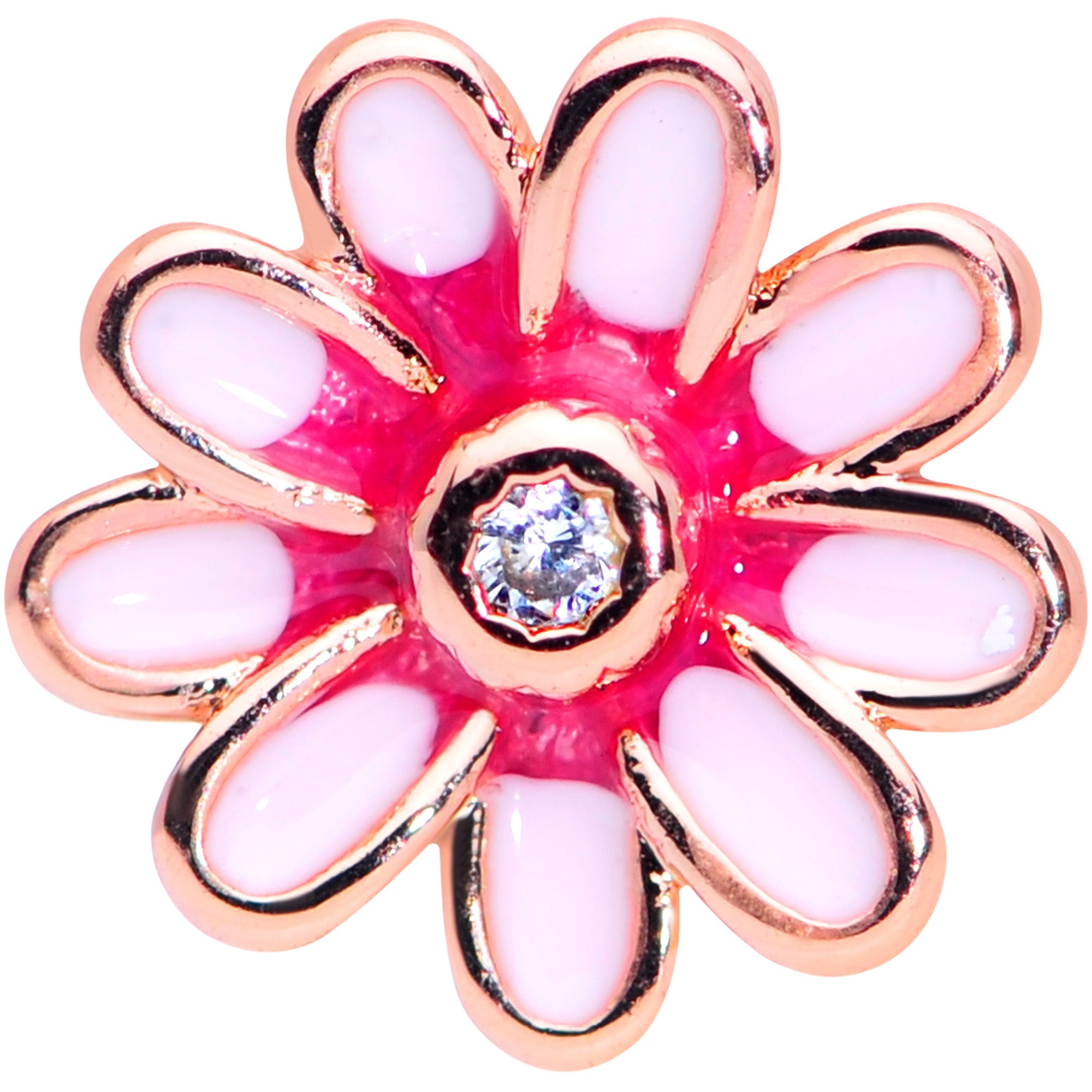16G 5/16 Clear Gem Rose Gold Hue Pink Flower Labret Monroe Tragus