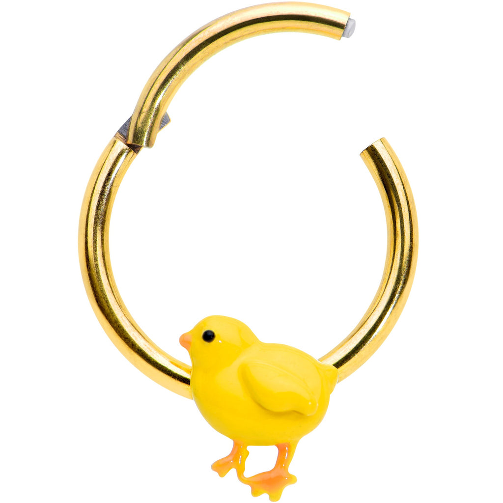 16G 3/8 Gold Tone Yellow Easter Chick Hinged Segment Ring