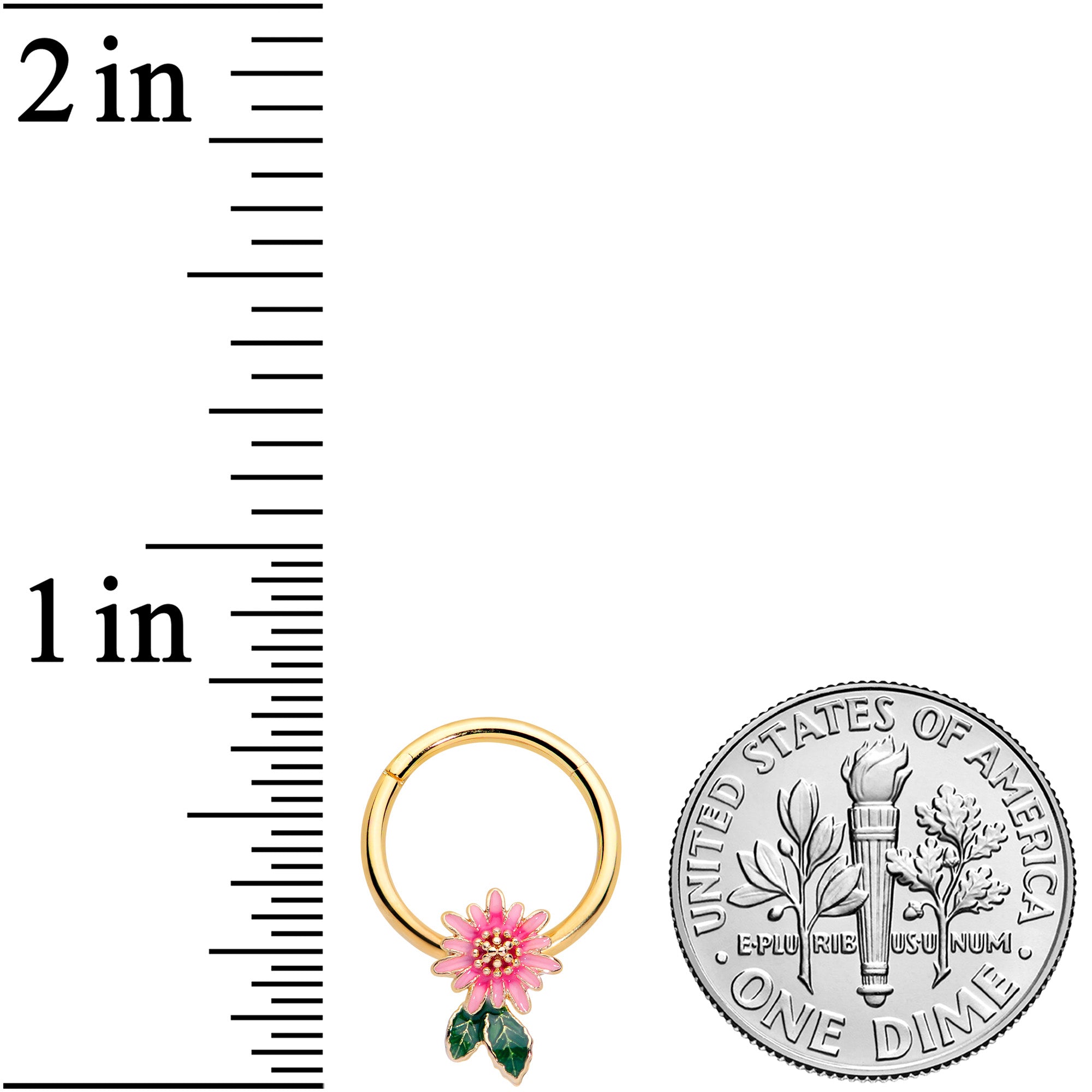 16G 3/8 Gold Tone Pink Spring Flower Hinged Segment Ring