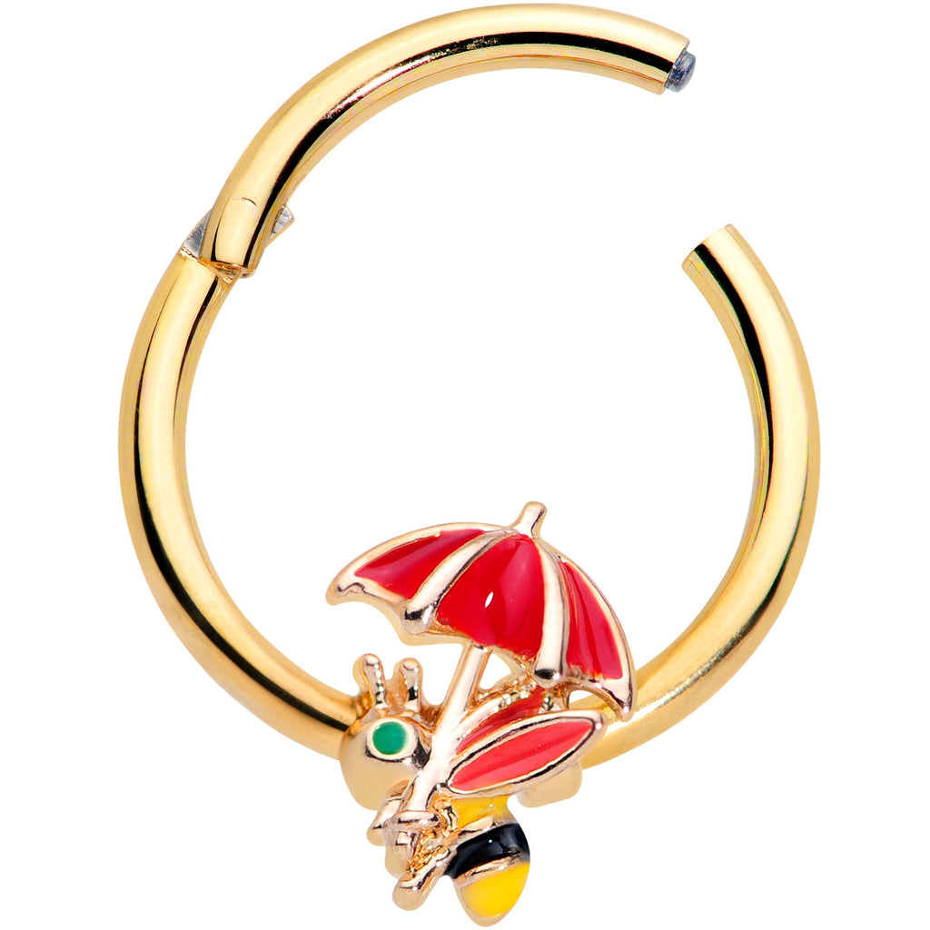 16G 3/8 Gold Tone Rainy Day Umbrella Bee Hinged Segment Ring