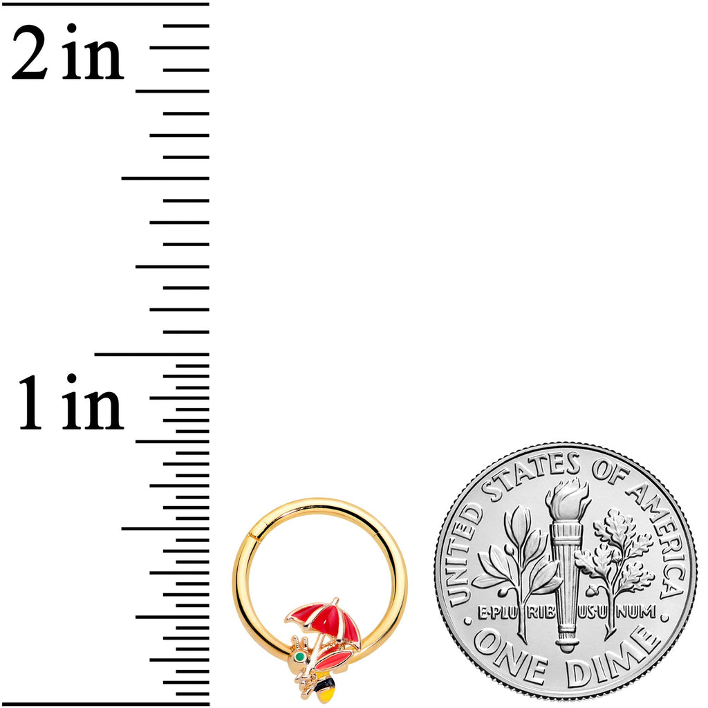 16G 3/8 Gold Tone Rainy Day Umbrella Bee Hinged Segment Ring