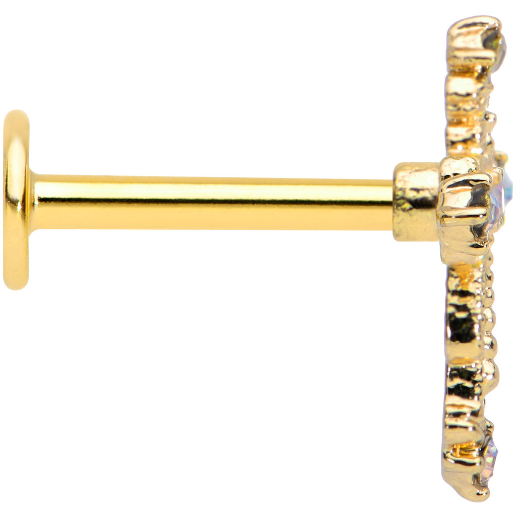 16G 5/16 Aurora Gem Gold Tone Elegant Cross Labret Monroe Tragus