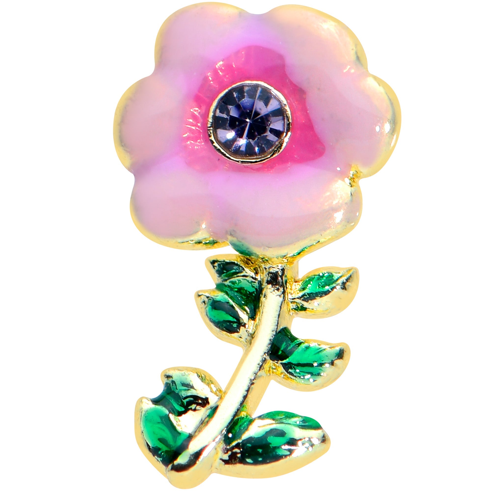 16G 5/16 Purple CZ Gem Gold Tone Pink Flower Labret Monroe Tragus