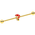 14G Gold Tone Rainy Day Umbrella Bee Industrial Barbell 38mm