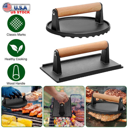 Cast Iron Grill Press for Burgers and Bacon