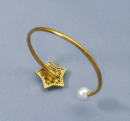 CZ Star Pearl Cuff Bracelet, Sku#B206