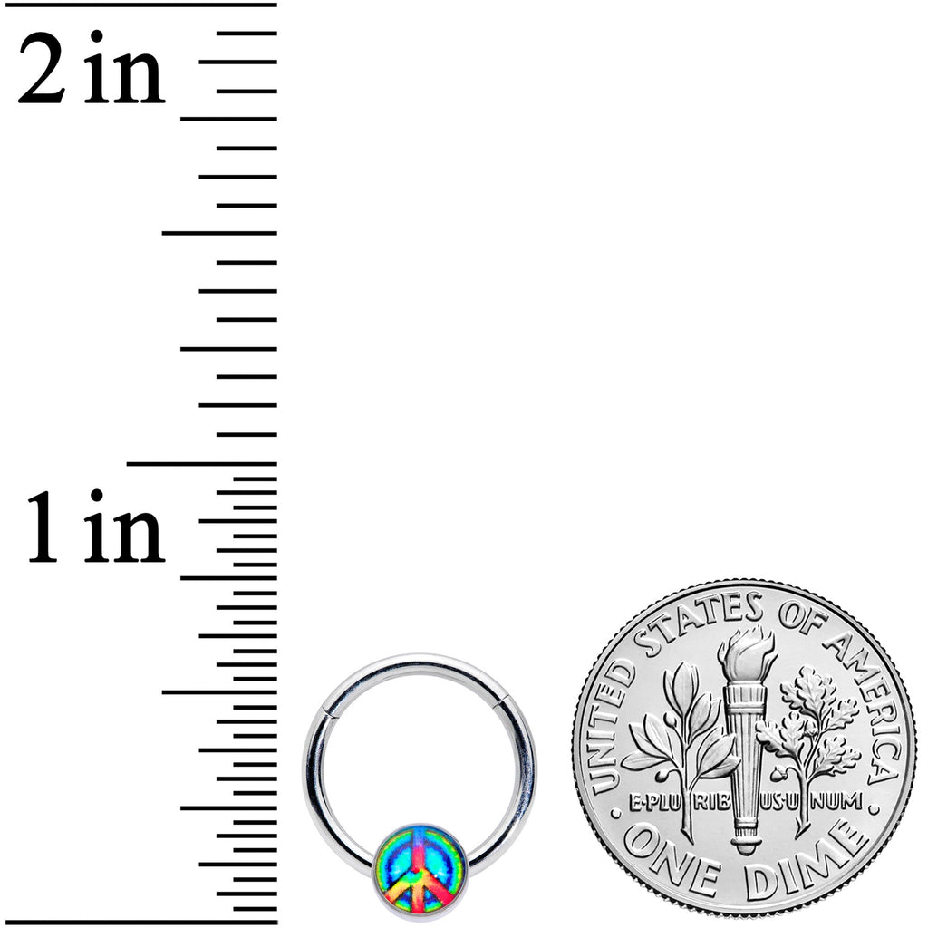16G 3/8 Rainbow Tie Dye Peace Sign Hinged Segment Ring