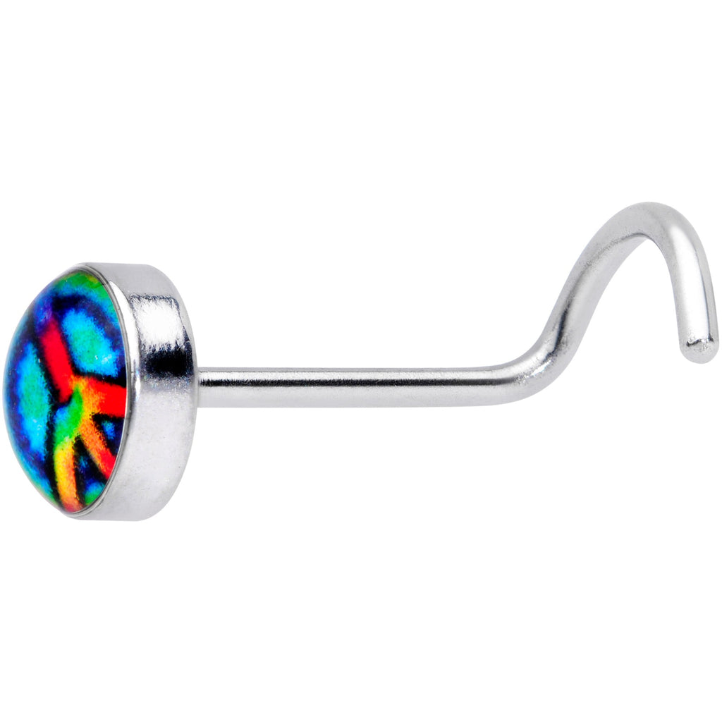 18G 1/4 Rainbow Tie Dye Peace Sign Left Nose Screw