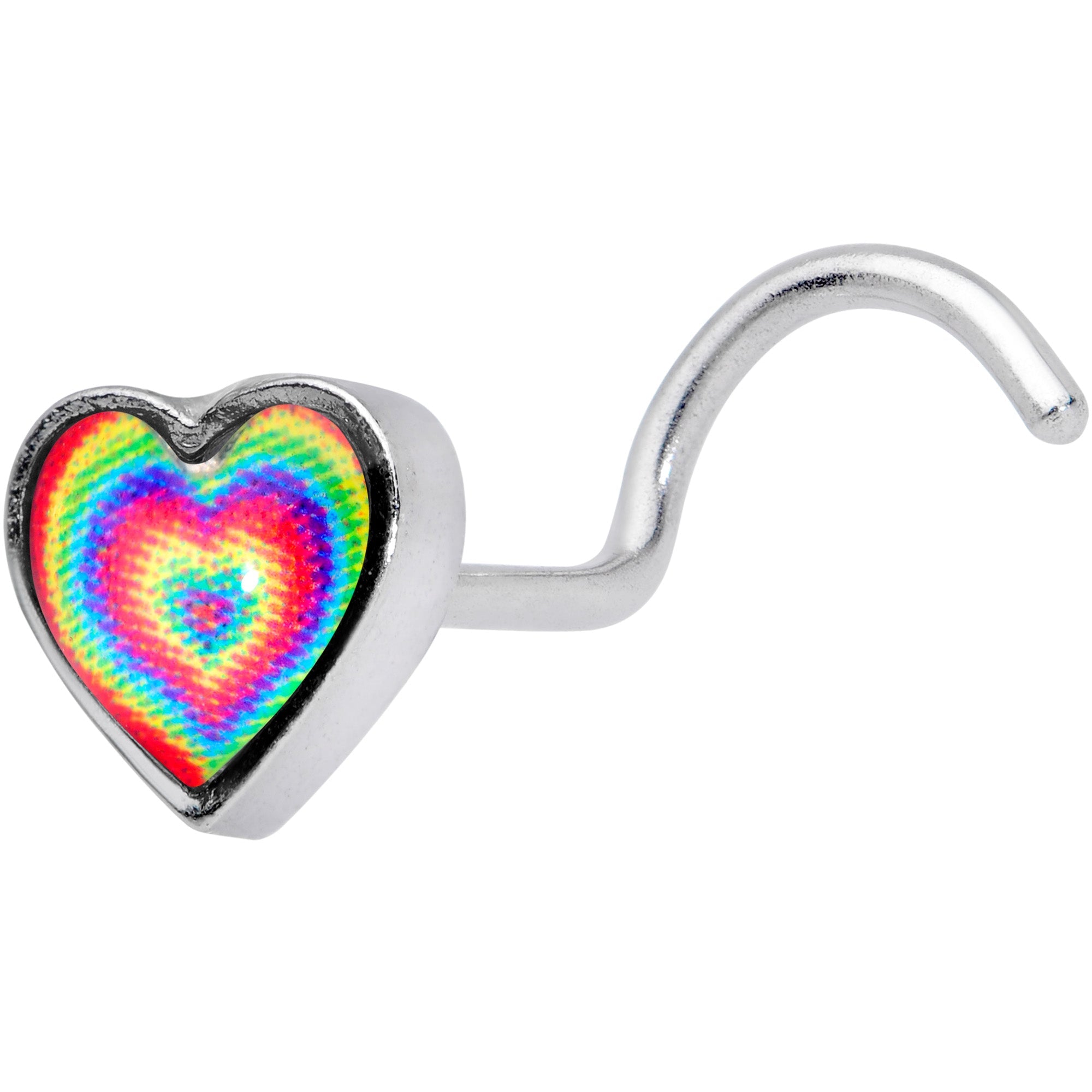 18G 1/4 Rainbow Tie Dye Heart Valentines Day Left Nose Screw