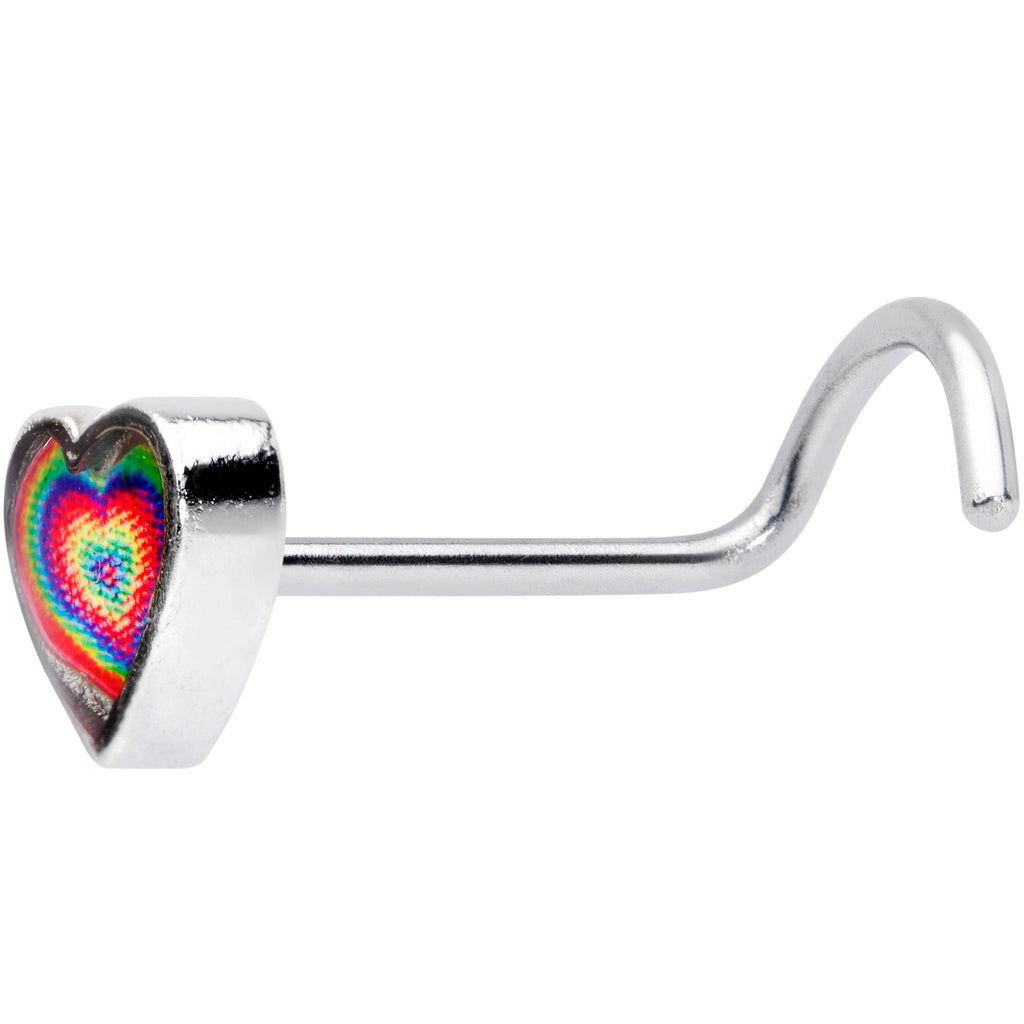 18G 1/4 Rainbow Tie Dye Heart Valentines Day Left Nose Screw