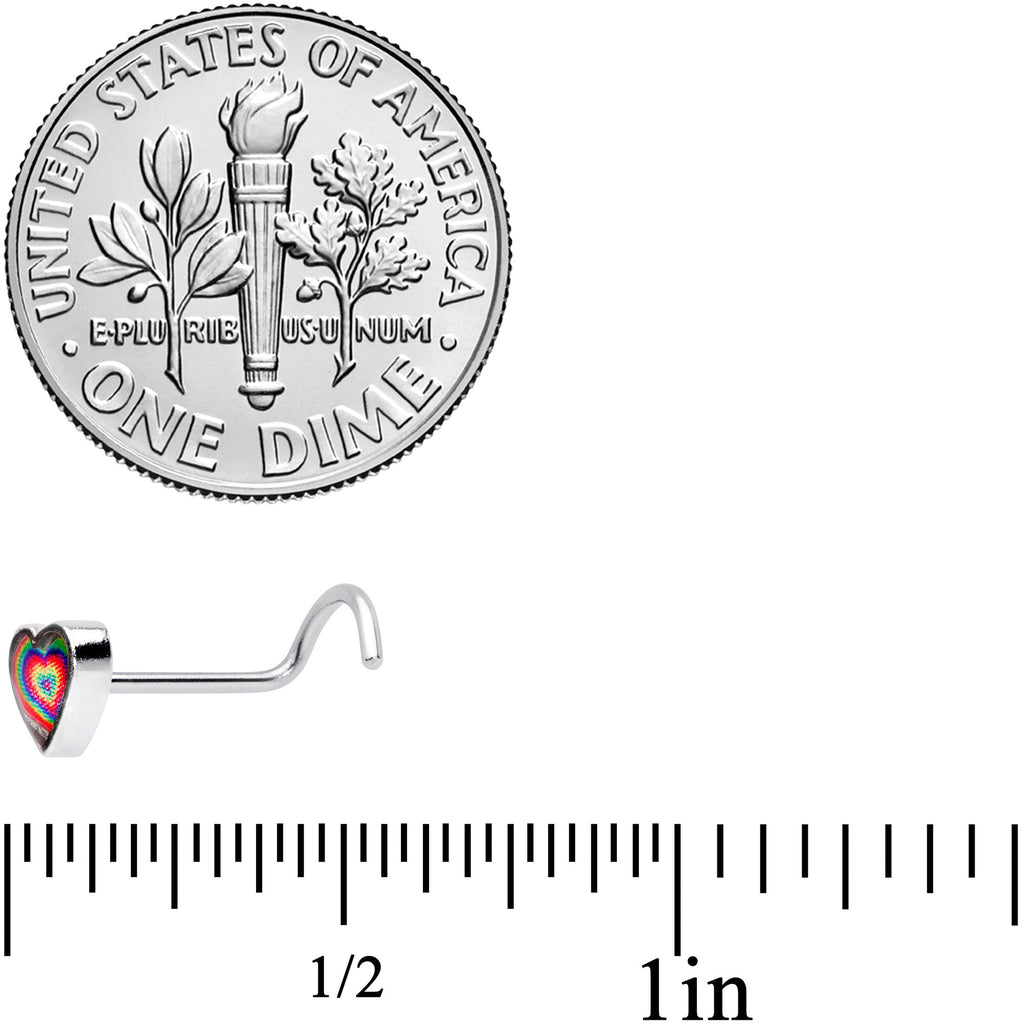 18G 1/4 Rainbow Tie Dye Heart Valentines Day Left Nose Screw