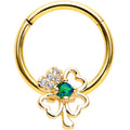16G 3/8 Green Synth Opal Gold Hue Shamrock Hinged Segment Ring