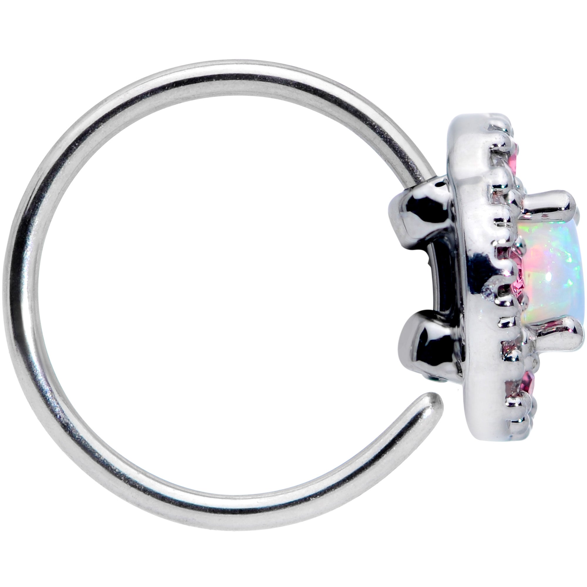 20G 5/16 White Synthetic Opal Glam Oval Nose Hoop