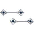 14G 9/16 Clear Blue Gem Textured Rhombus Cross Nipple Ring Set