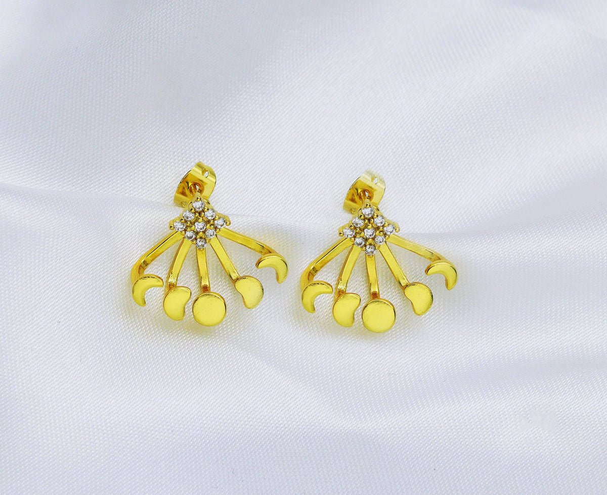 CZ Gold Moon Phase Stud Earrings, Sku#LK655