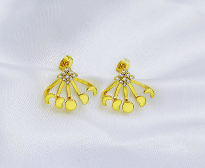 CZ Gold Moon Phase Stud Earrings, Sku#LK655