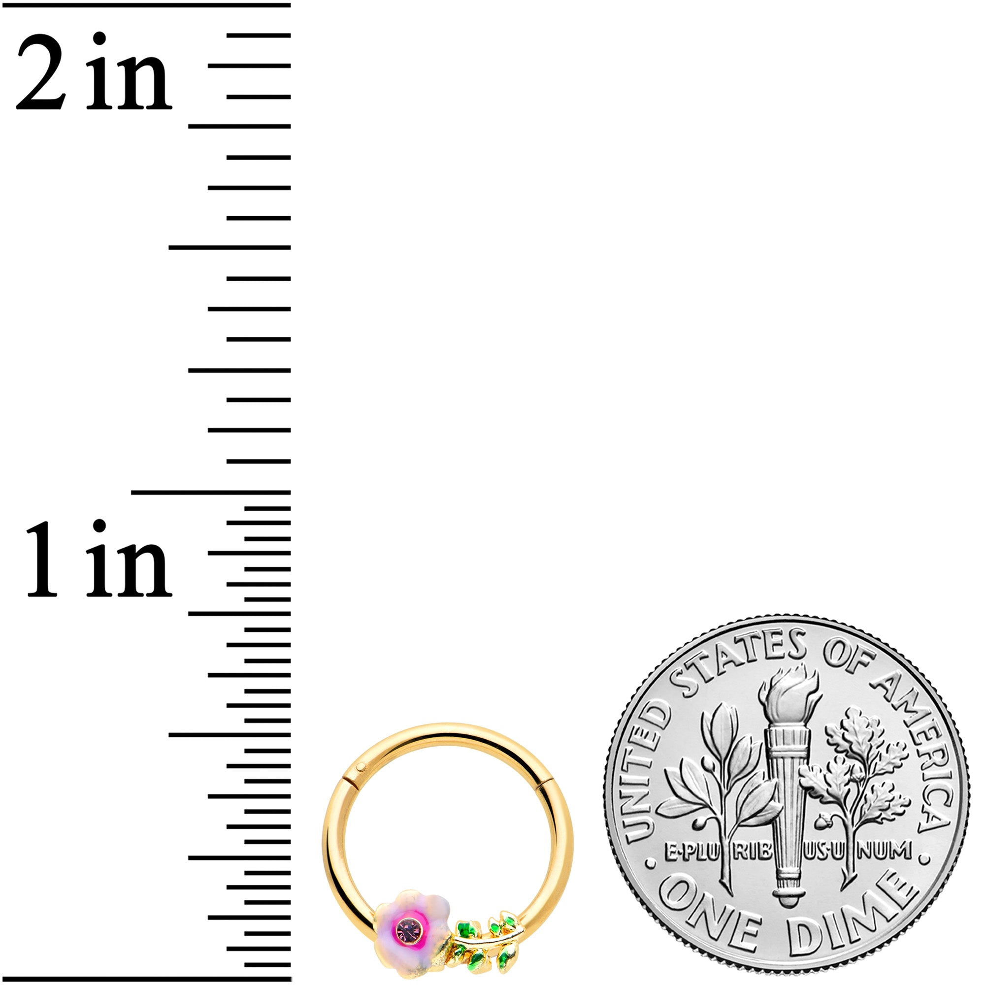 16G 3/8 Purple CZ Gem Gold Tone Pink Flower Hinged Segment Ring