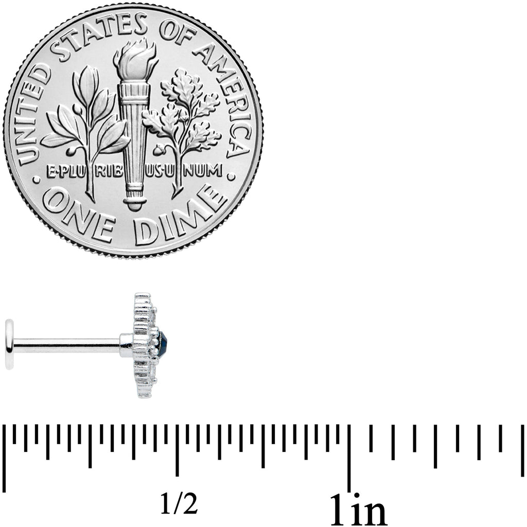 16G 5/16 Blue Gem Textured Rhombus Cross Labret Monroe Tragus