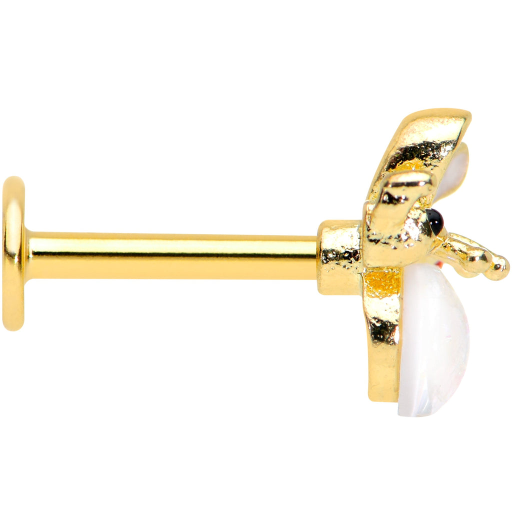 16G 5/16 White Faux Opal Gold Tone Insect Labret Monroe Tragus