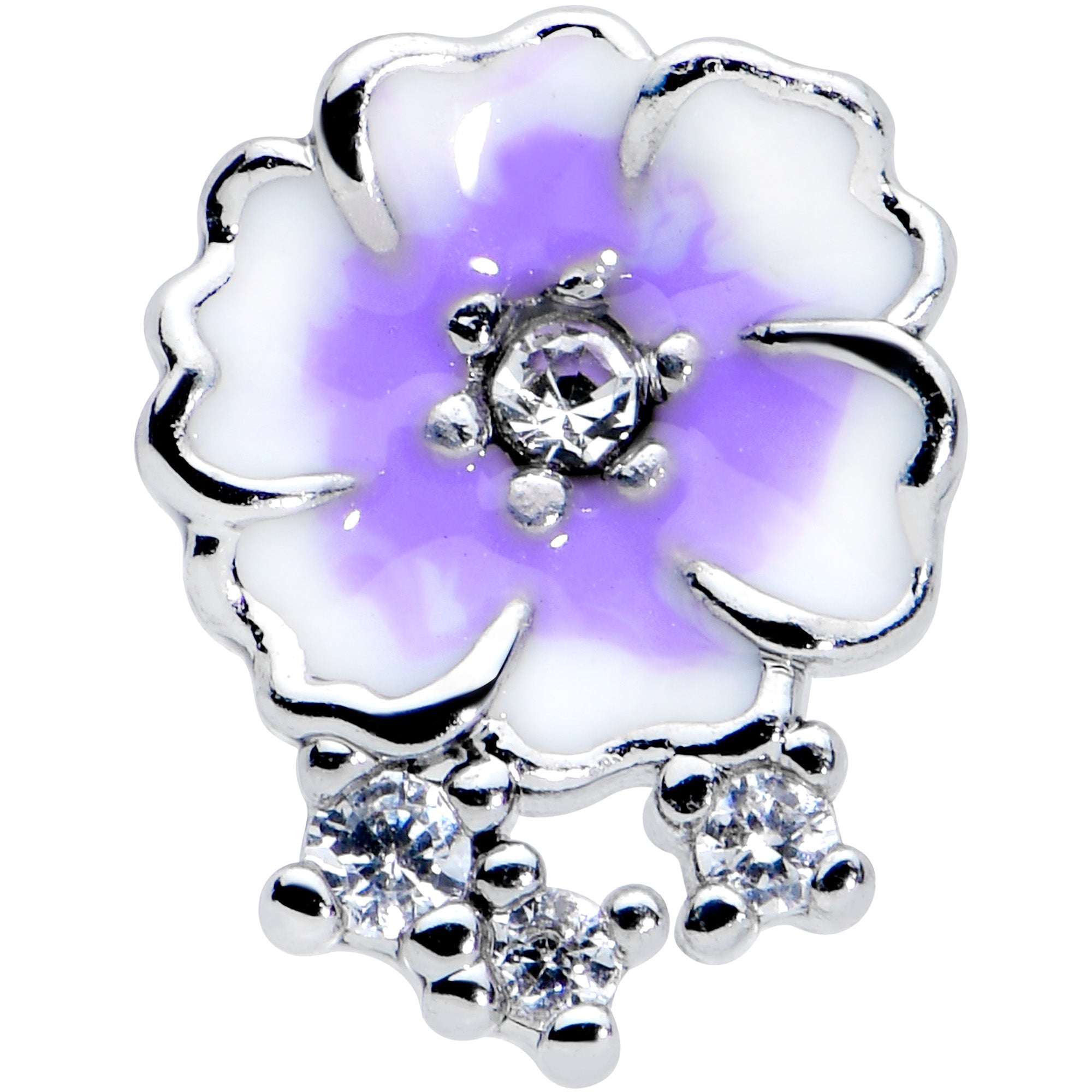 16G 1/4 Clear CZ Gem White Purple Flower Cartilage Tragus Earring