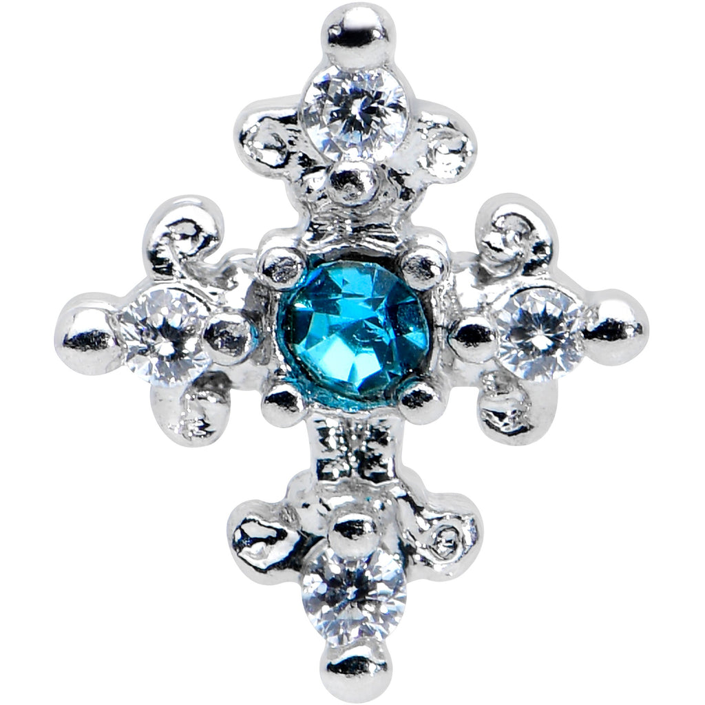 16G 1/4 Clear Blue Gem Renaissance Cross Cartilage Tragus Earring