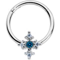 16G 3/8 Clear Blue Gem Renaissance Cross Hinged Segment Ring