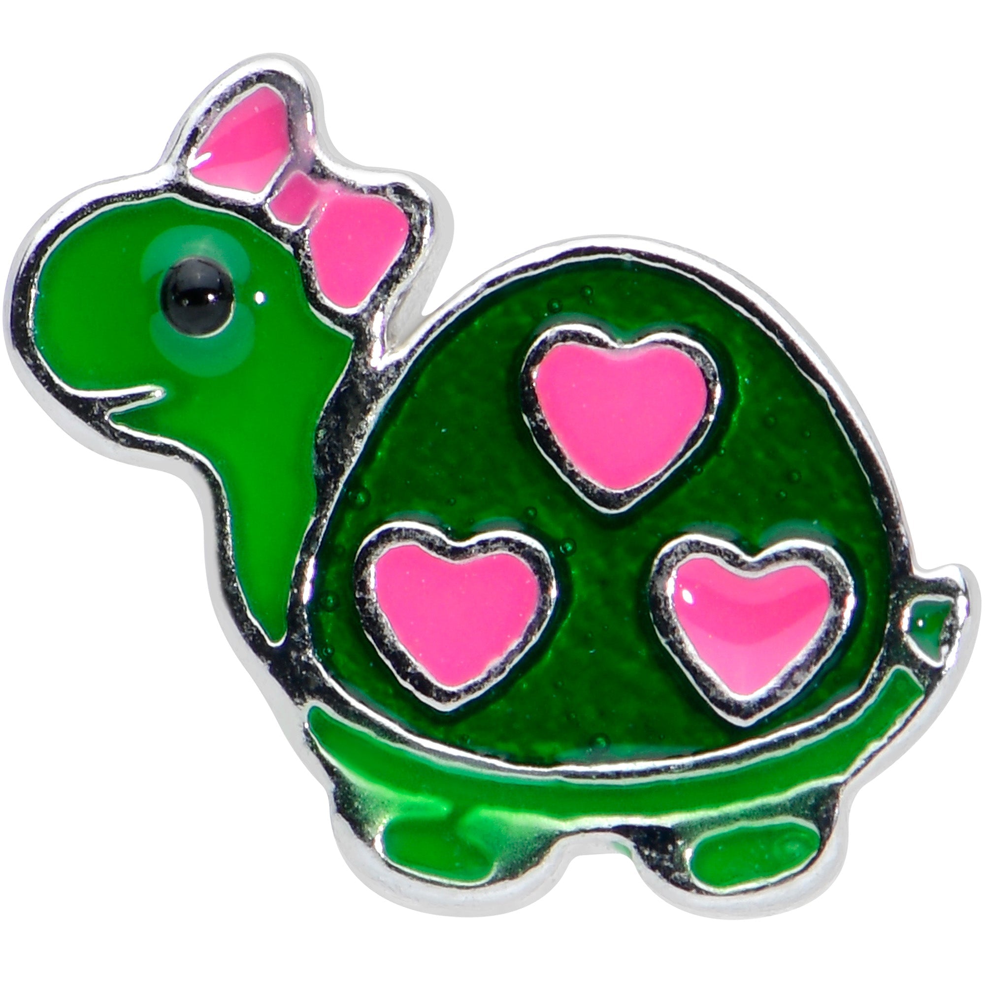 16G 1/4 Pink Hearts Bow Green Turtle Cartilage Tragus Earring