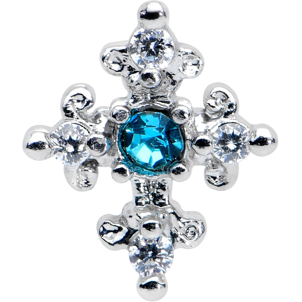 16G 5/16 Clear Blue Gem Renaissance Cross Labret Monroe Tragus