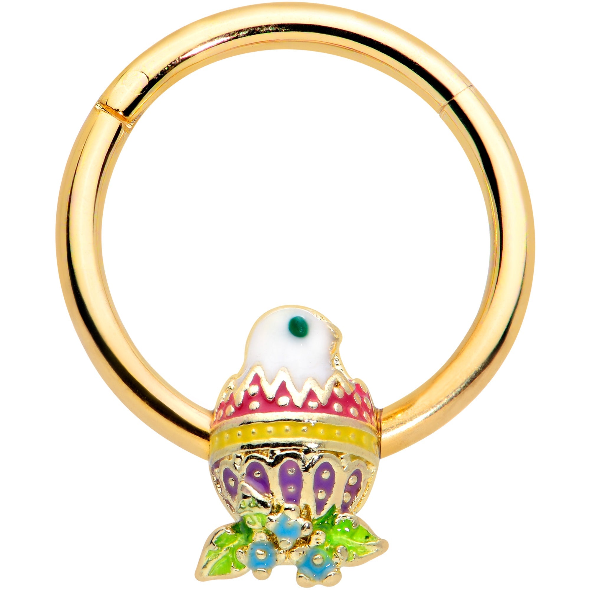 16G 3/8 Gold Tone Hatched Chick Easter Egg Hinged Segment Ring