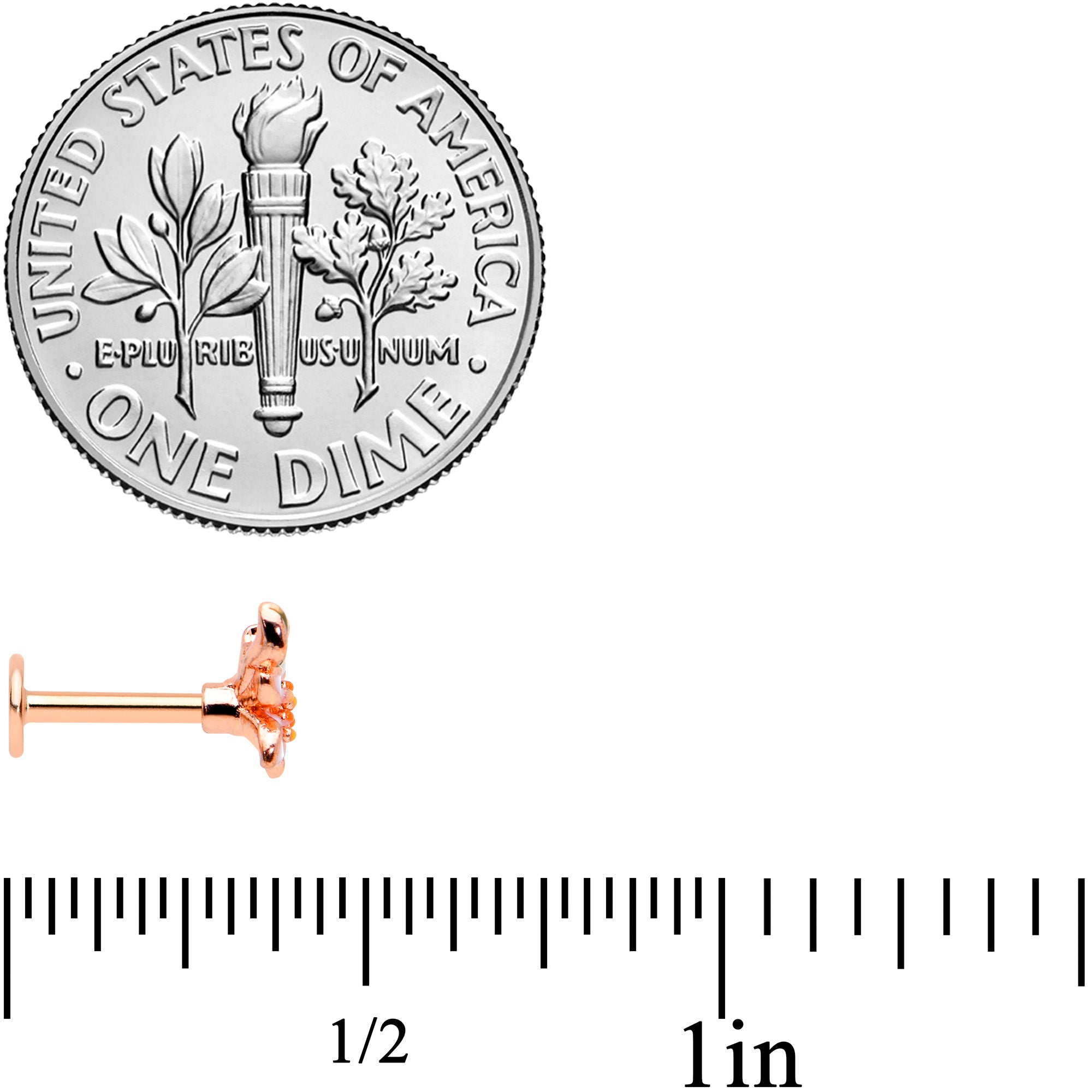 16G 1/4 Green CZ Gem Rose Gold Tone Bold Flower Labret Tragus