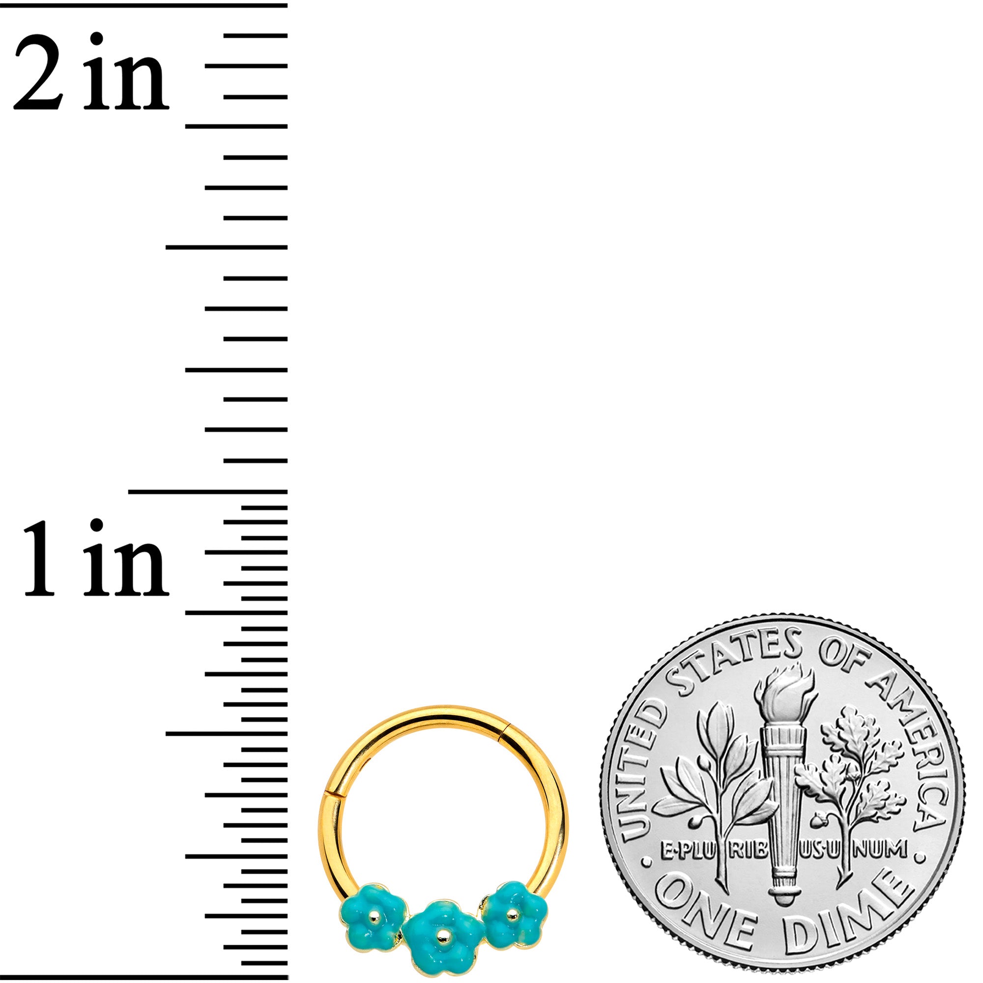 16G 3/8 Gold Tone Little Green Flower Hinged Segment Ring