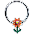16G 3/8 Red Orange Yellow Fanciful Flower Hinged Segment Ring
