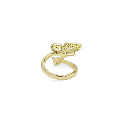 Gold CZ White Pearl Butterfly Drop Shape Adjustable Ring, Sku#LD497