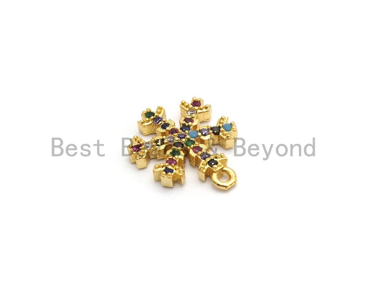 Multi Color CZ Micro Pave Snowflake Charm,Snowflake Shaped Pave Pendant, Gold plated, 14x11mm, Sku#B107