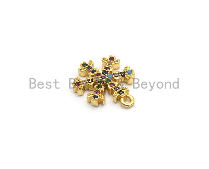 Multi Color CZ Micro Pave Snowflake Charm,Snowflake Shaped Pave Pendant, Gold plated, 14x11mm, Sku#B107