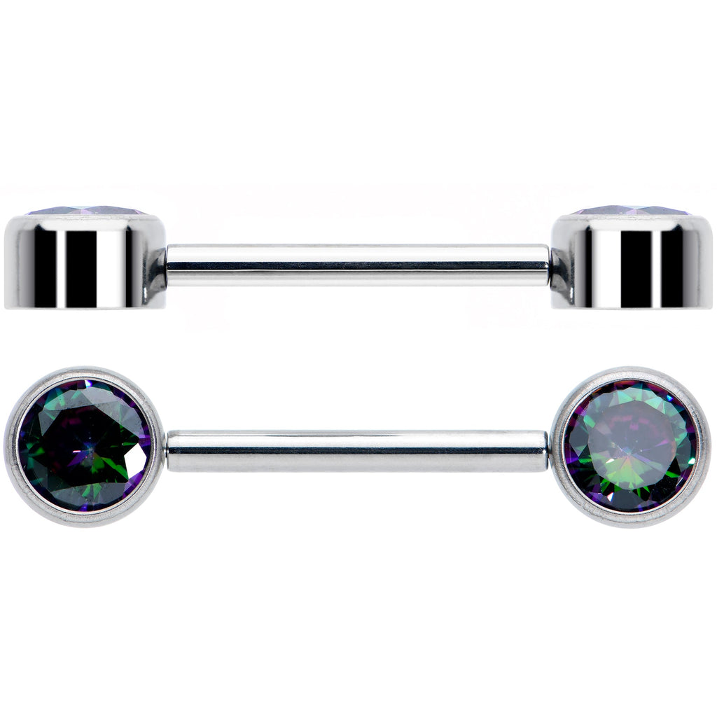 14G 9/16 Vitrail CZ Gem G23 Titanium Threadless Nipple Ring Set