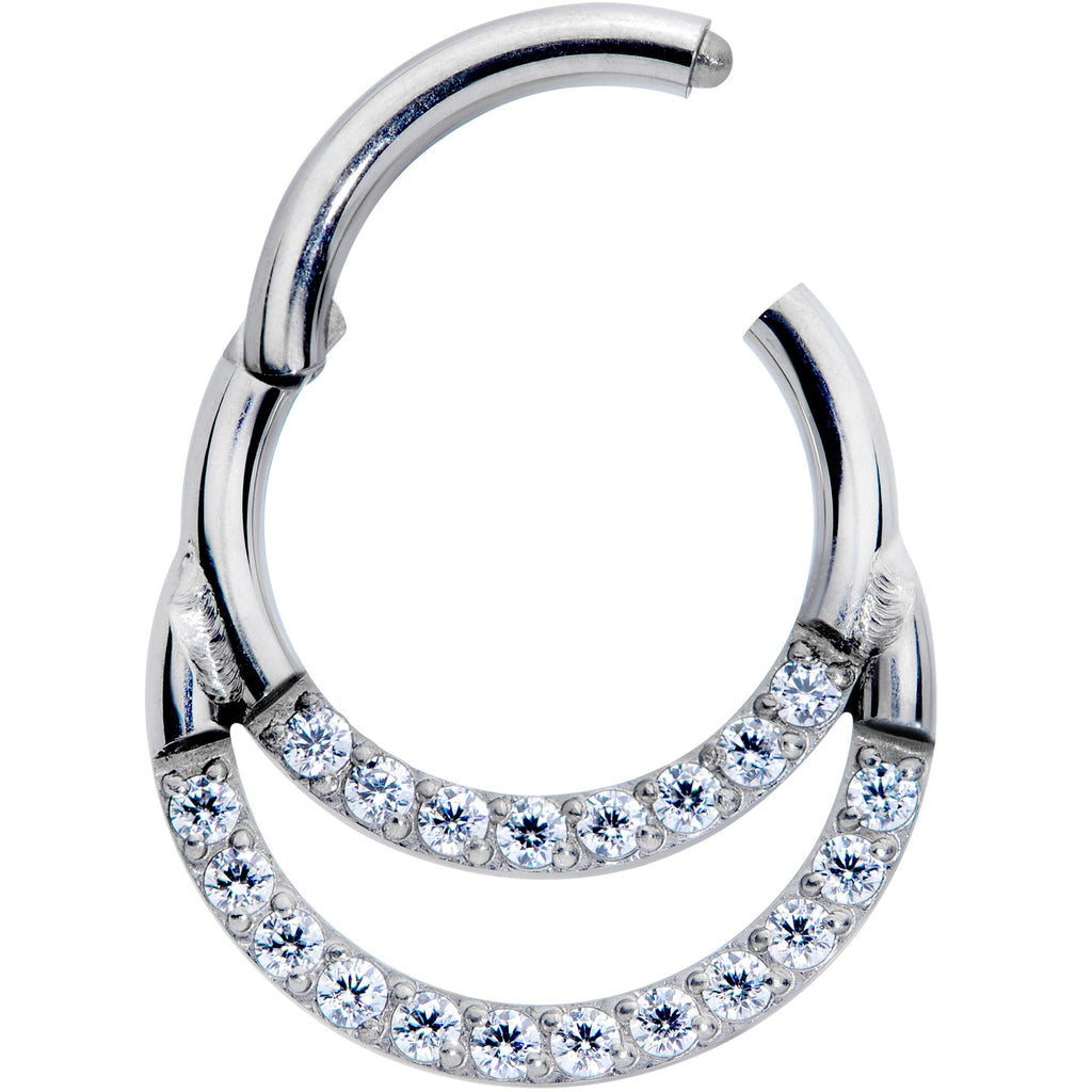 16G 5/16 Clear CZ Gem G23 Titanium Double Row Cartilage Clicker
