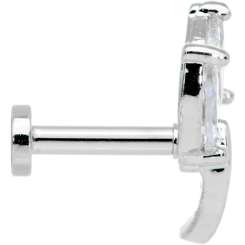 16G 1/4 Clear CZ Gem Leaves Internally Threaded Labret Tragus